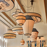 Japanese Pendant Light with Fabric Shade for Restaurant