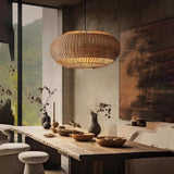 Vintage Handcrafted Oval Rattan Pendant Light for Dining Room
