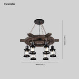 Wooden Wheel Shaped Multi-Light Industrial Chandelier - Clowas