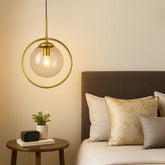 Globe Glass Pendant Light with Iron Ring for Bedside