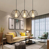 Three-Light Hexagonal Shade Black Industrial Pendant Light - Clowas