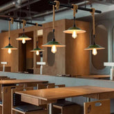 Industrial Green Pendant Light with Three Bulbs