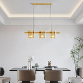 Rectangular Glass Dining Room Brass Pendant Light - Clowas
