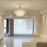Four-Tier Feather Ring Glass Chandelier Lighting for Living Room