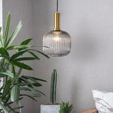 Vertical Striped Vintage Green Glass Pendant Light - Clowas