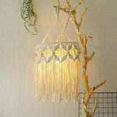 Bohemian Woven Cotton Tassel Wooden Pendant Light