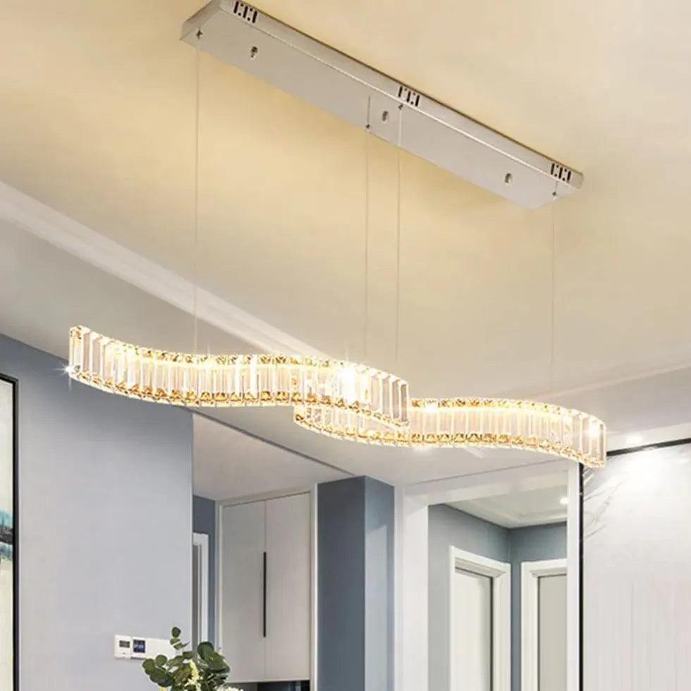 Two-Wave Crystal Pendant Light for Dining Room - Clowas