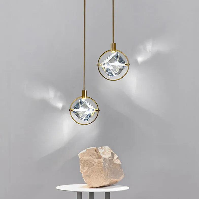 Metal Frame Round Crystal Pendant Light - Clowas