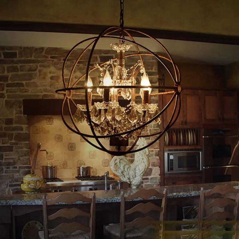 Spherical Wrought Iron Crystal Vintage Chandelier - Clowas