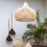Woven Rattan Semi-Spherical Living Pendant Light - Clowas