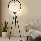 Black Circular Feather Tripod Floor Lamp - Clowas