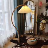 Wooden Curved Fabric Bedroom Floor Lamp - Clowas