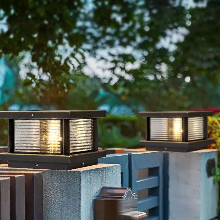 Ripple Glass Rectangular Solar Outdoor Pillar Lights - Clowas