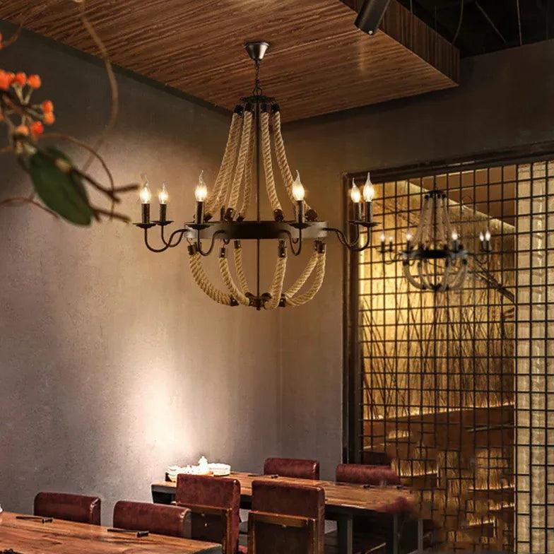 Rope Structure Vintage Candle Holder Chandelier - Clowas