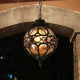 Spherical Carved Antique Copper Tone Pendant Light - Clowas