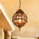 Spherical Carved Antique Copper Tone Pendant Light - Clowas