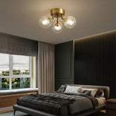Ceiling Glass Light Fitting with Brass Ball Design