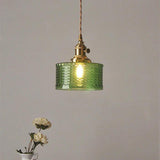 Vintage Green Brass and Glass Pendant Light