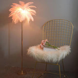 Warm White Feather Gold Floor Lamp - Clowas