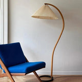 Wooden Curved Fabric Bedroom Floor Lamp - Clowas