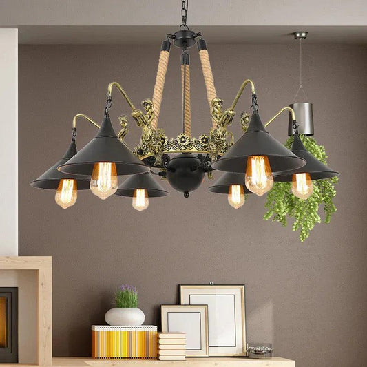 Elegant chandelier hanging in a modern living room, creating warm ambient lighting and enhancing home interior décor.