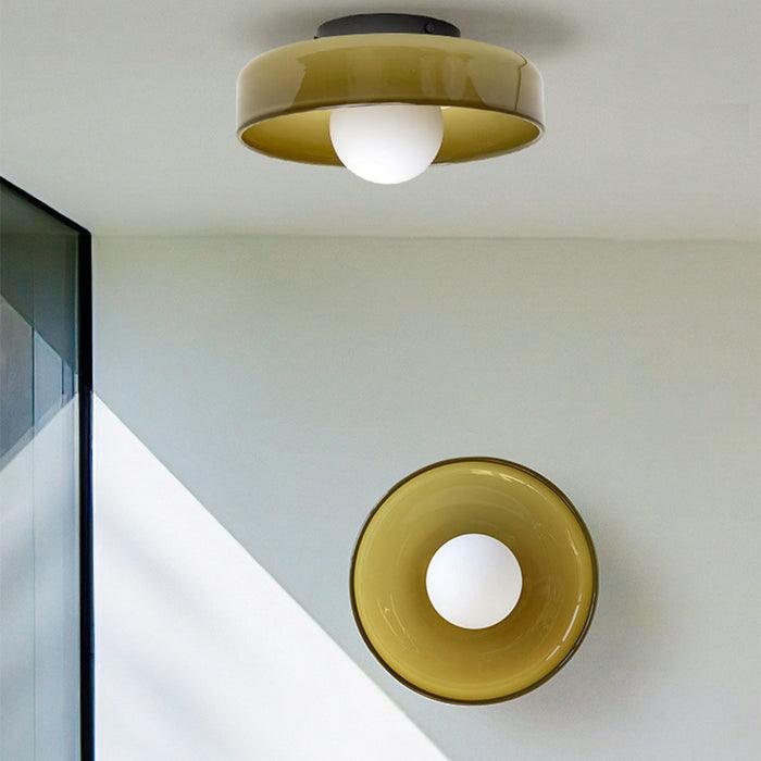 Nordic Green Glass Flush Mount Ceiling Light for Bedroom