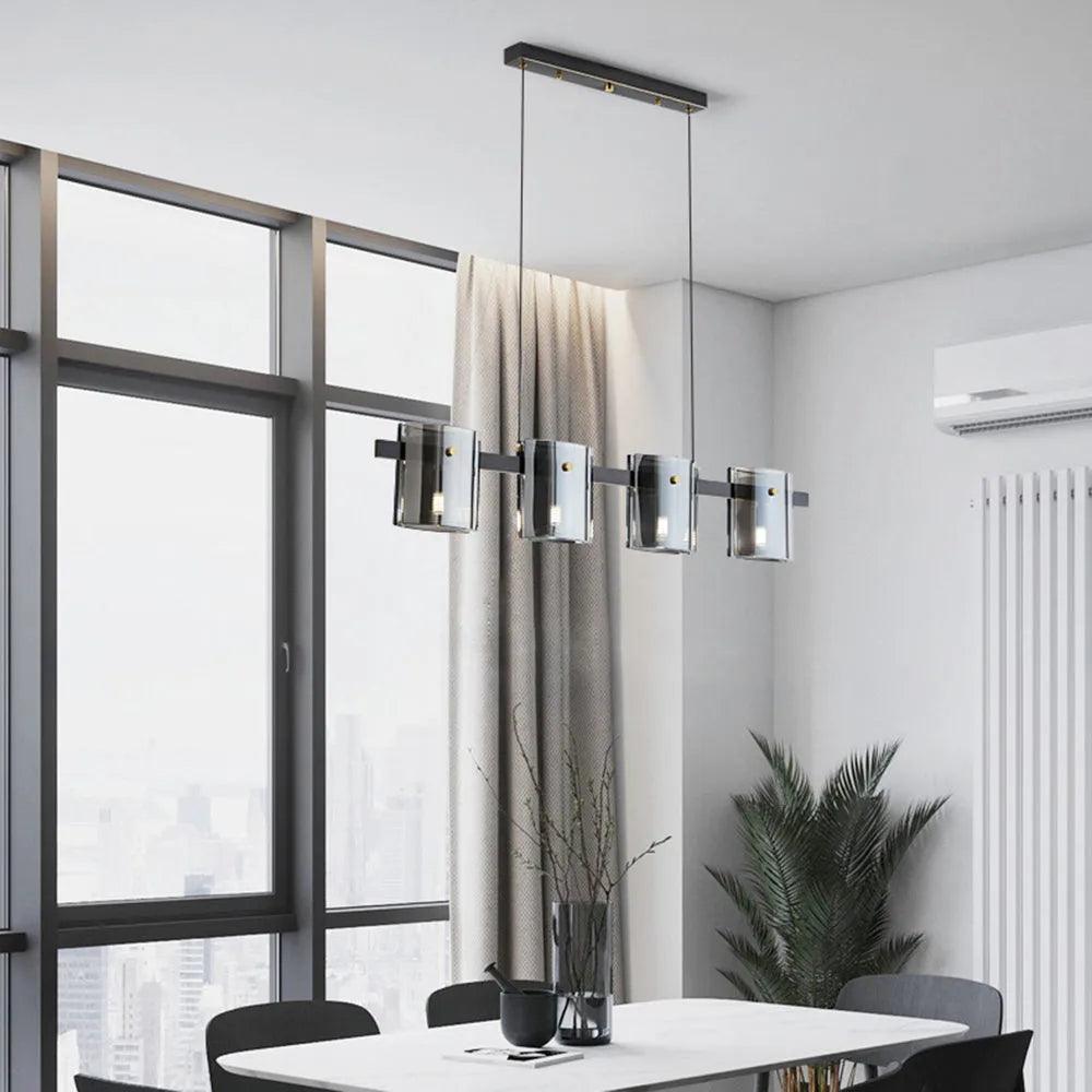 Rectangular Glass Dining Room Brass Pendant Light