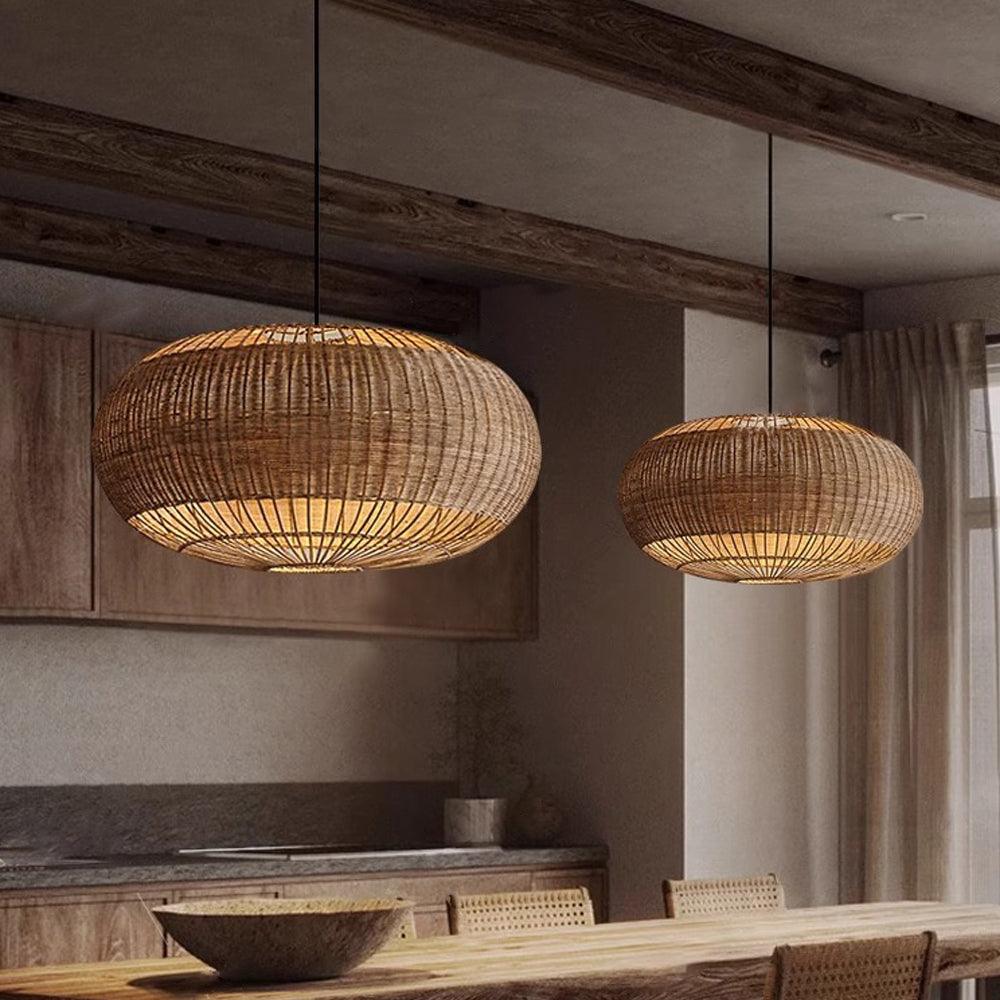 Vintage Wabi-Sabi Rattan Dining Room Pendant Ceiling Light