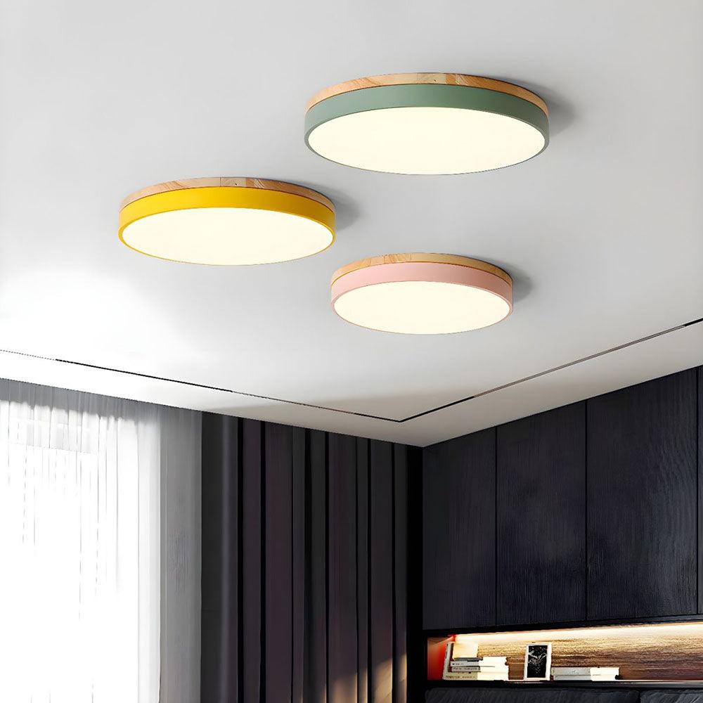 Nordic Circular Wooden Ceiling Lights for Bedroom
