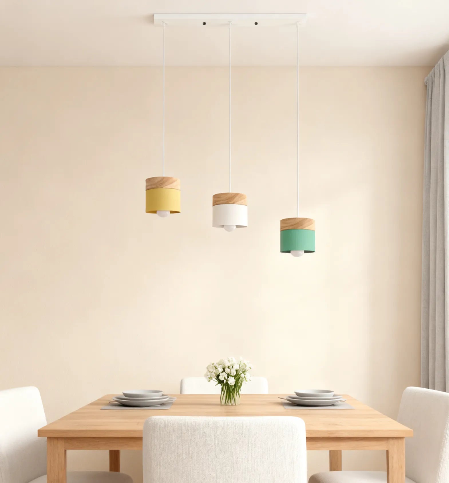 Nordic Macaron Wood Pendant Light for Dining Room