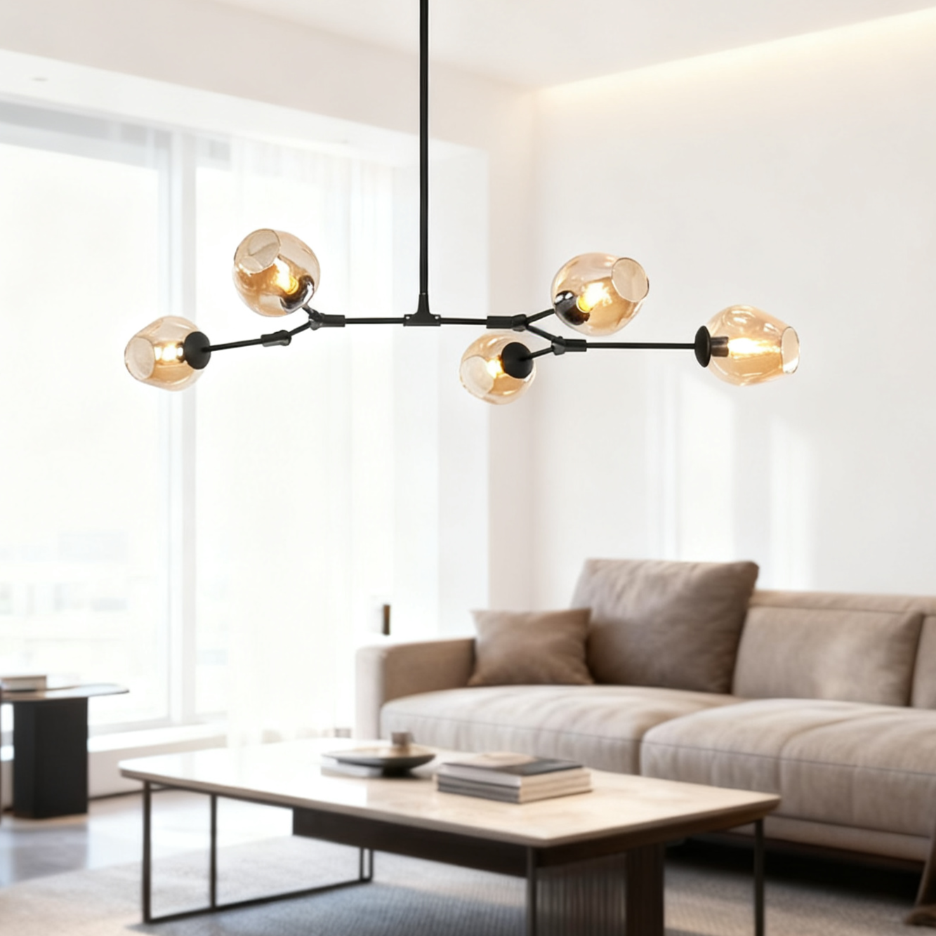 Scandinavian Smoked Glass Rotatable Chandelier