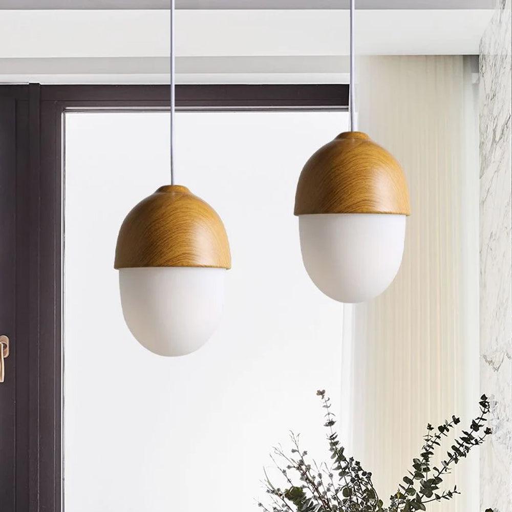 Rustic Wood Pendant Light with Nut Shape