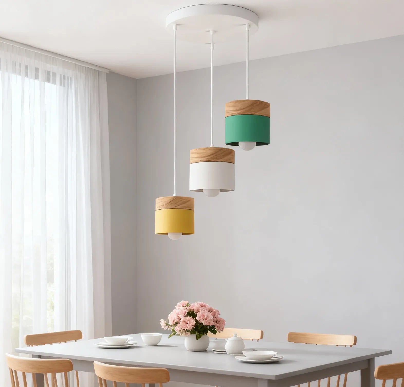 Nordic Macaron Wood Pendant Light for Dining Room