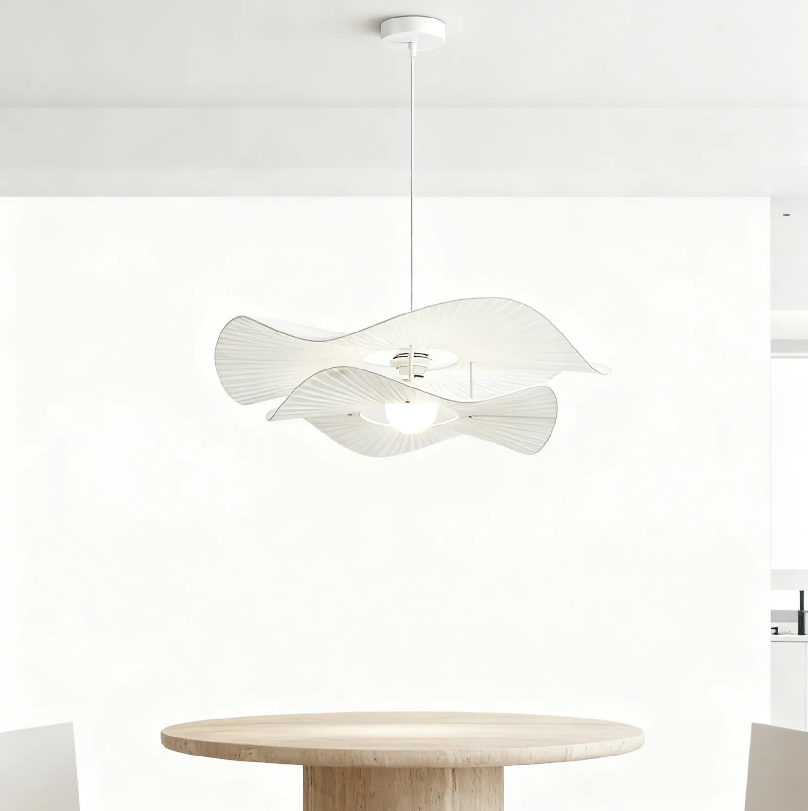 White Lotus Leaf Fabric Pendant Light for Dining Room