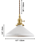 Vintage Brass Pleated Ceramic Pendant Light
