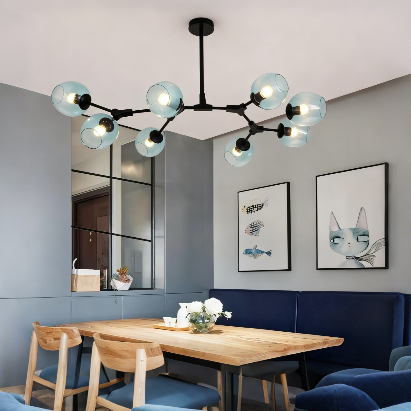 Scandinavian Smoked Glass Rotatable Chandelier