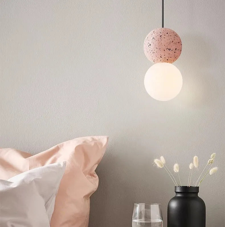 Nordic Double Globe Terrazzo Bedside Pendant Lighting