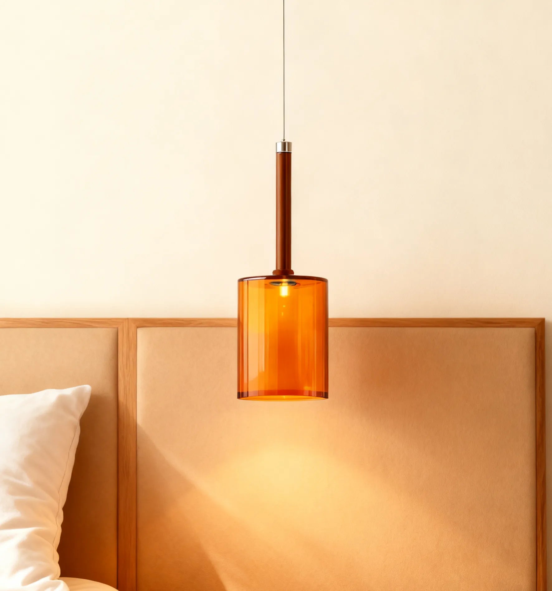 Modern Cylinder Glass Pendant Light for Bedside