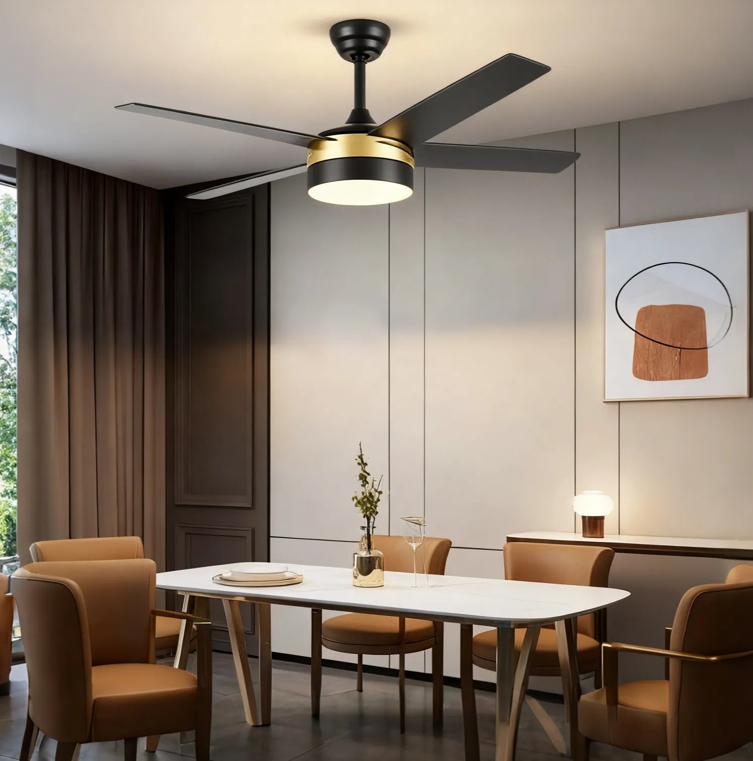 Industrial Matte Black Silent Ceiling Fan with Light