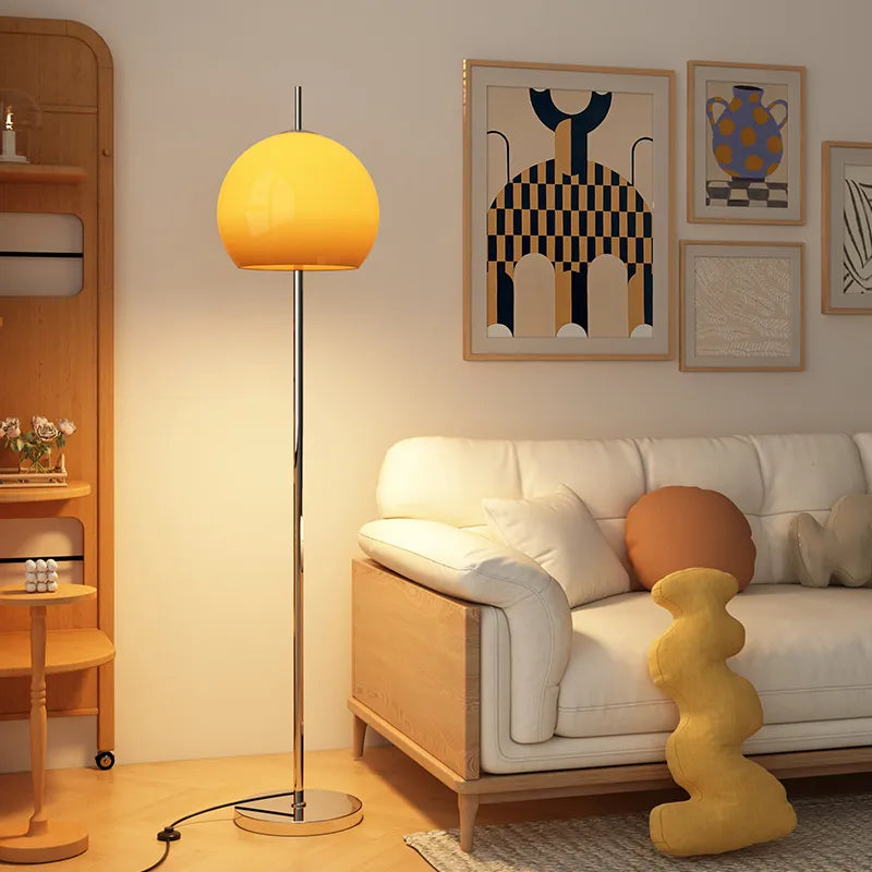 Vintage Floor Lamp with Orange Glass Dome Shade