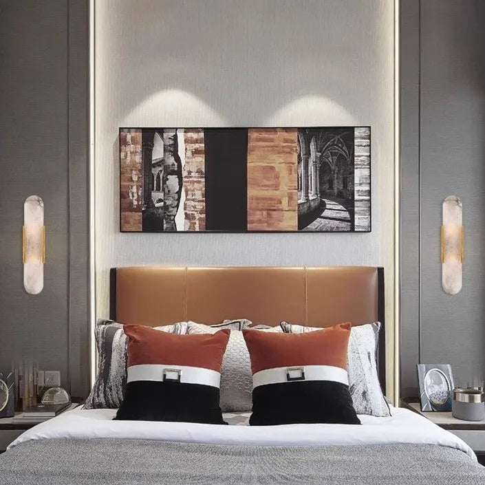 Sleek Marble Brass Bedside Wall Light