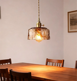 Brass Amber Glass Pendant Light for Dining Room