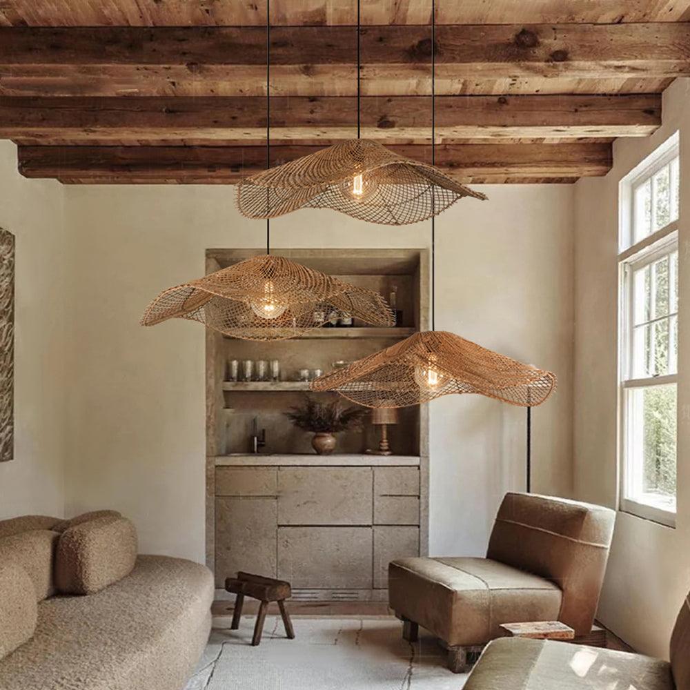 Wabi Sabi Wave Rattan Pendant Light