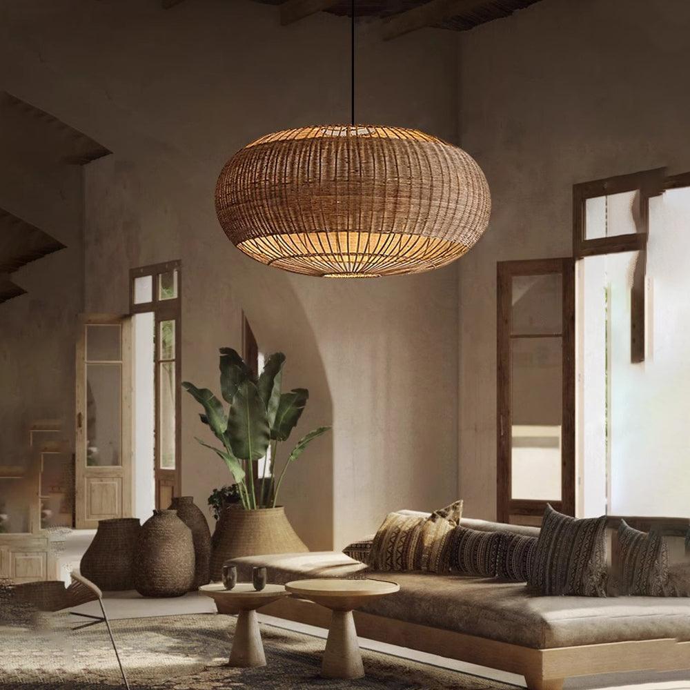 Vintage Wabi-Sabi Rattan Dining Room Pendant Ceiling Light