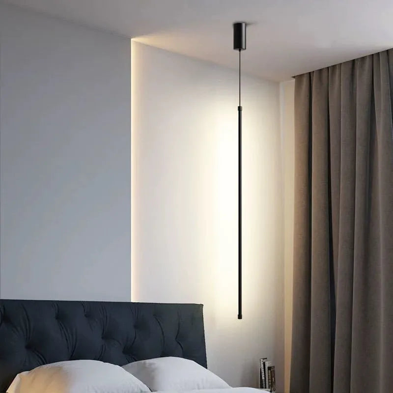 Minimalist Linear Black LED Pendant Light for Bedside