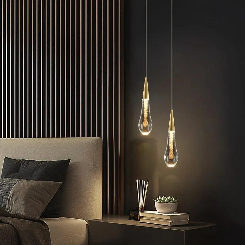 Luxury Crystal Waterdrop Bedside Pendant Light