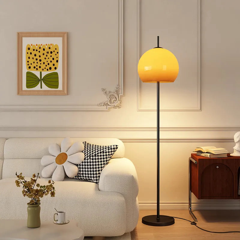 Vintage Floor Lamp with Orange Glass Dome Shade