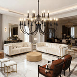 Retro Black Wrought Iron Candle Chandelier for Living Room
