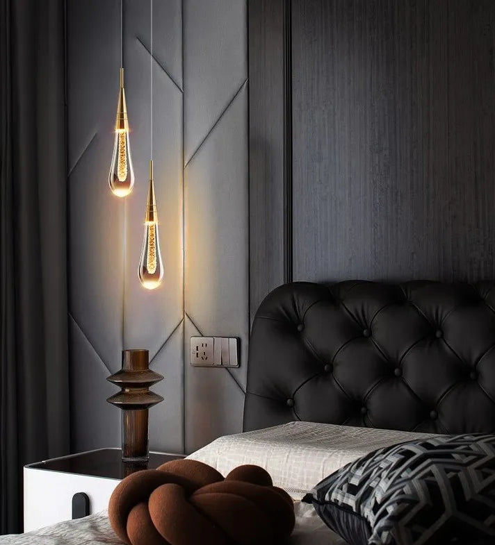 Luxury Crystal Waterdrop Bedside Pendant Light