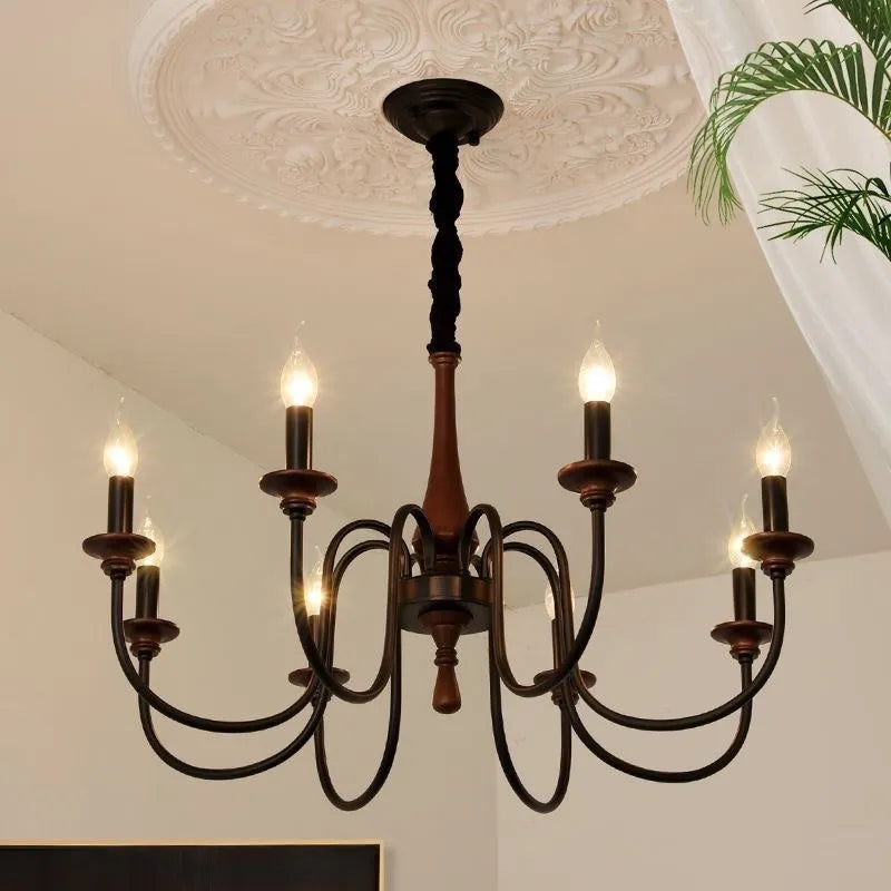 Rustic French-Style Wooden Candelabra Chandelier